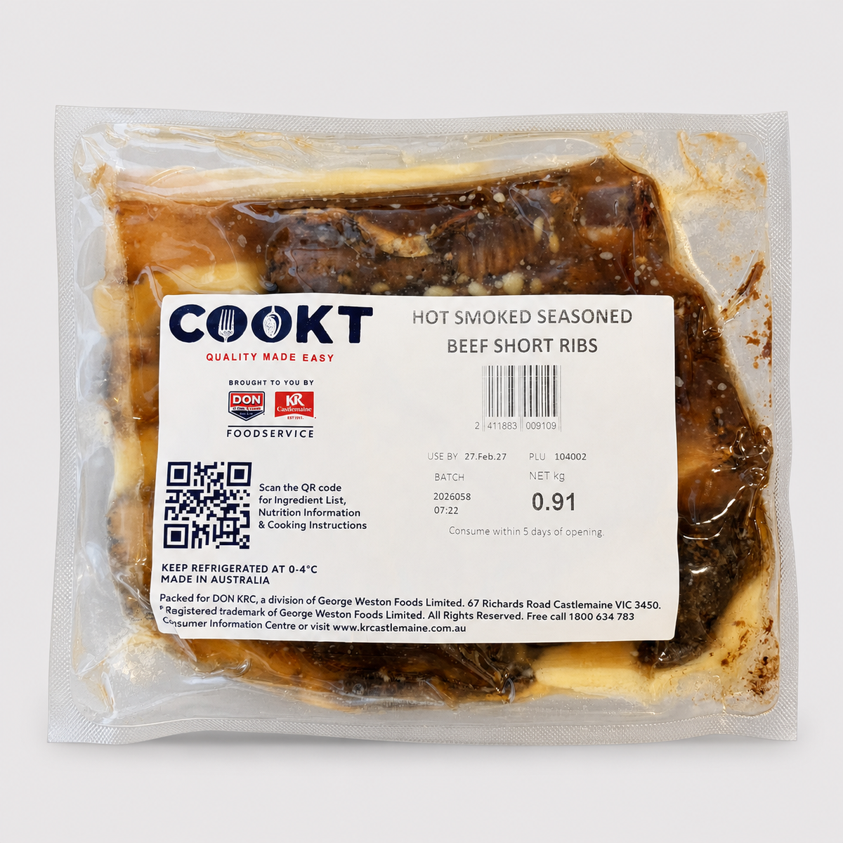 COOKT Hot Smoked Seasoned Beef Short Ribs 0.91kg